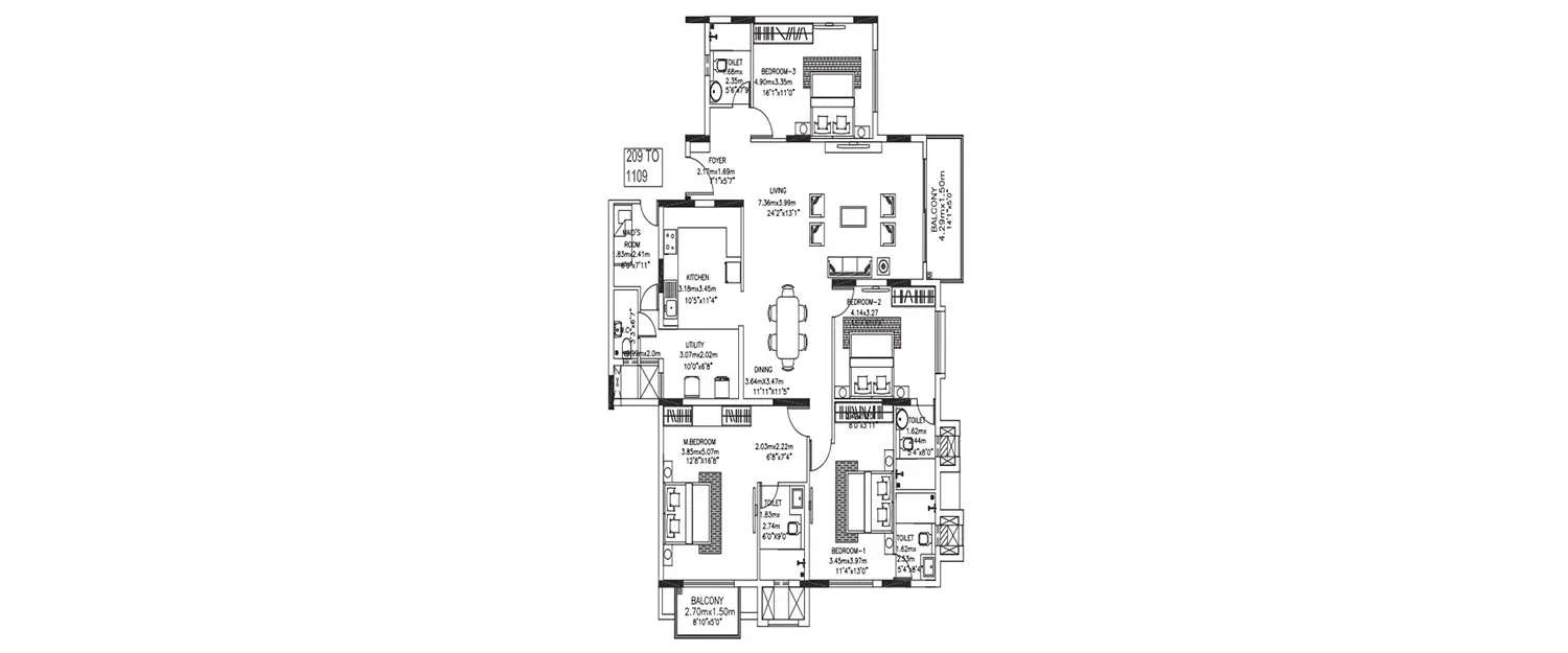 Floor plan for 4 BHK