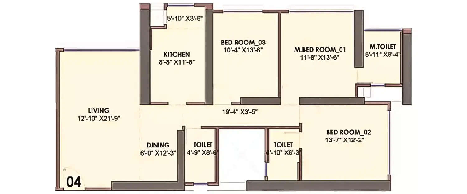 Floor plan for 3 BHK