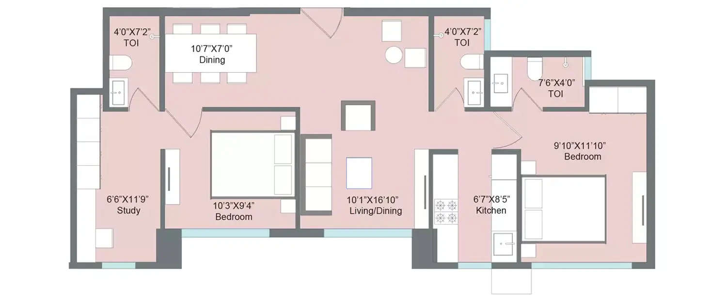 Floor plan for 2 BHK