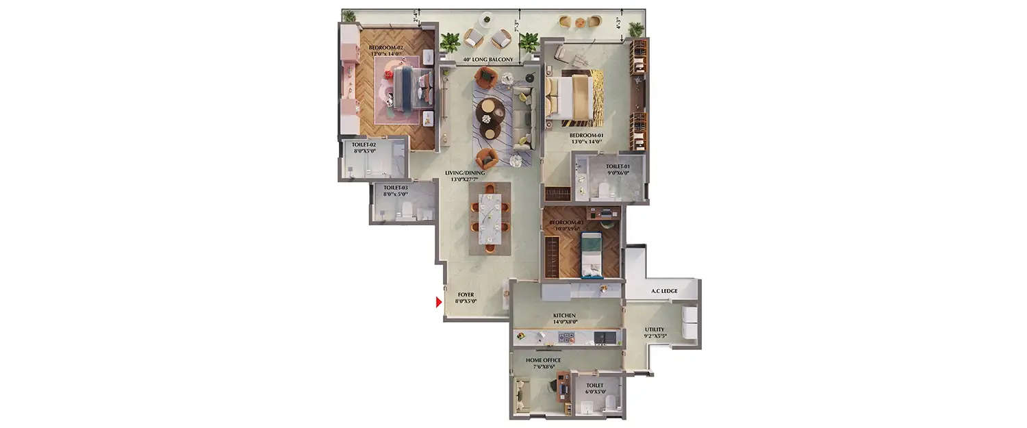 Floor plan for 4 BHK