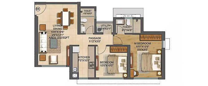Runwal Bliss Kanjurmarg - Floor plan 2 BHK 729 Sq.ft
