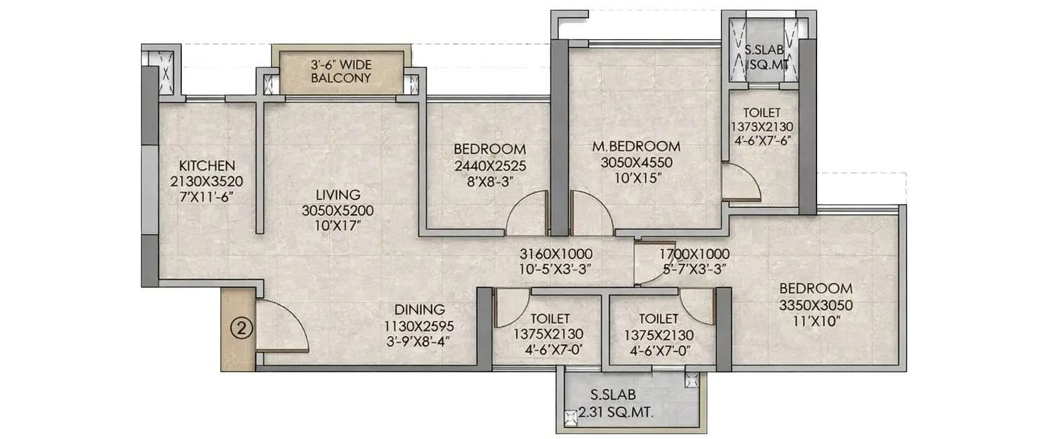 Floor plan for 3 BHK