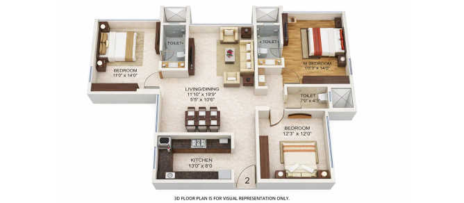 MICL Aaradhya One Park Ghatkopar - Floor plan 3 BHK 1076 Sq.ft