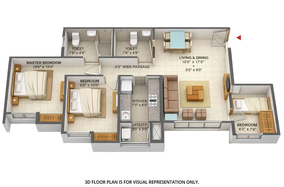 Floor plan for 3 BHK