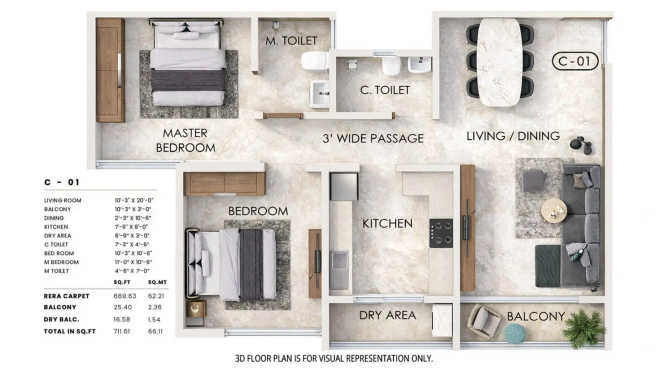 Sheth Promont Sion - Floor plan 2 BHK 712 Sq.ft