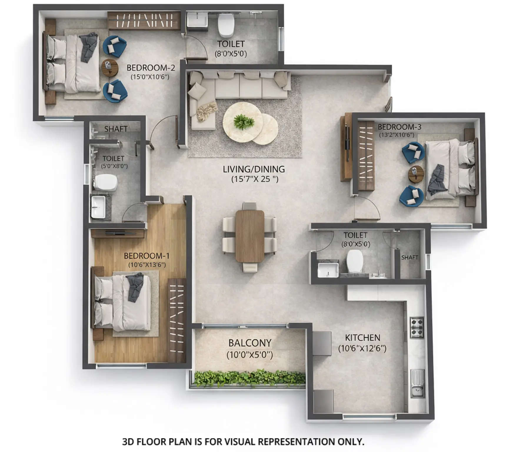 Floor plan for 3 BHK