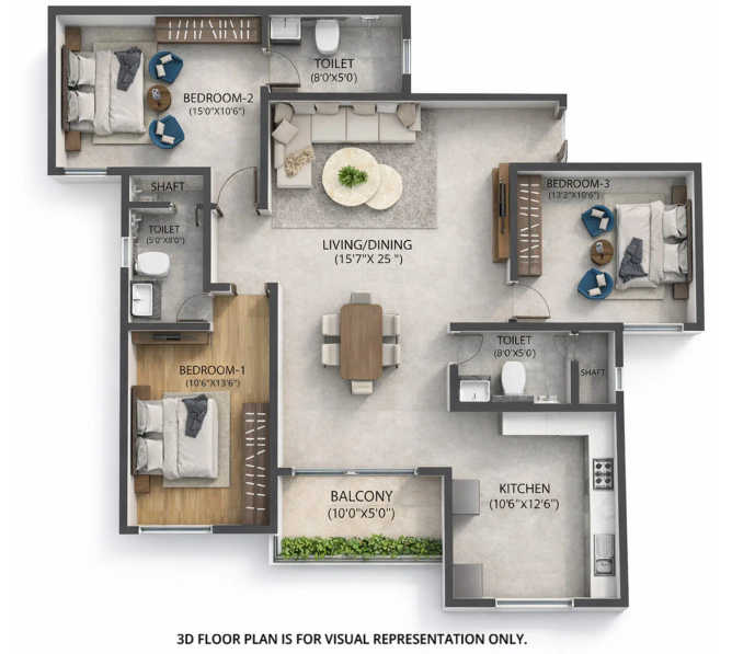 SNN Raj High Gardens Chandapura - Floor plan 3 BHK 1685 Sq.ft