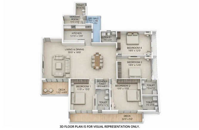 Delta Palm Beach Seawoods - Floor plan 4 BHK 1970 Sq.ft