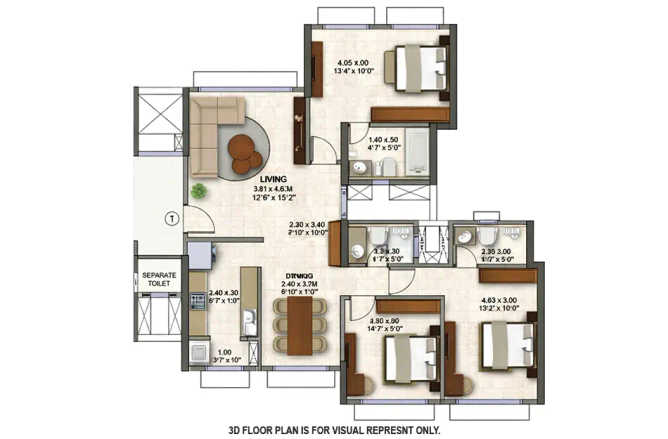Kanakia Silicon Valley Powai - Floor plan 3 BHK 1128 Sq.ft