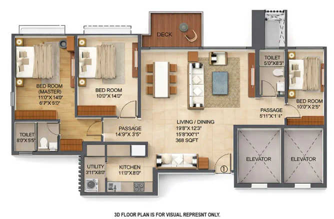 Runwal Sunflower Kanjurmarg - Floor plan 3 BHK 1156 Sq.ft