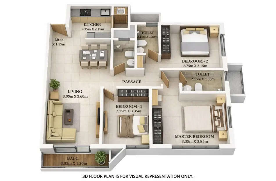 Floor plan for 3 BHK