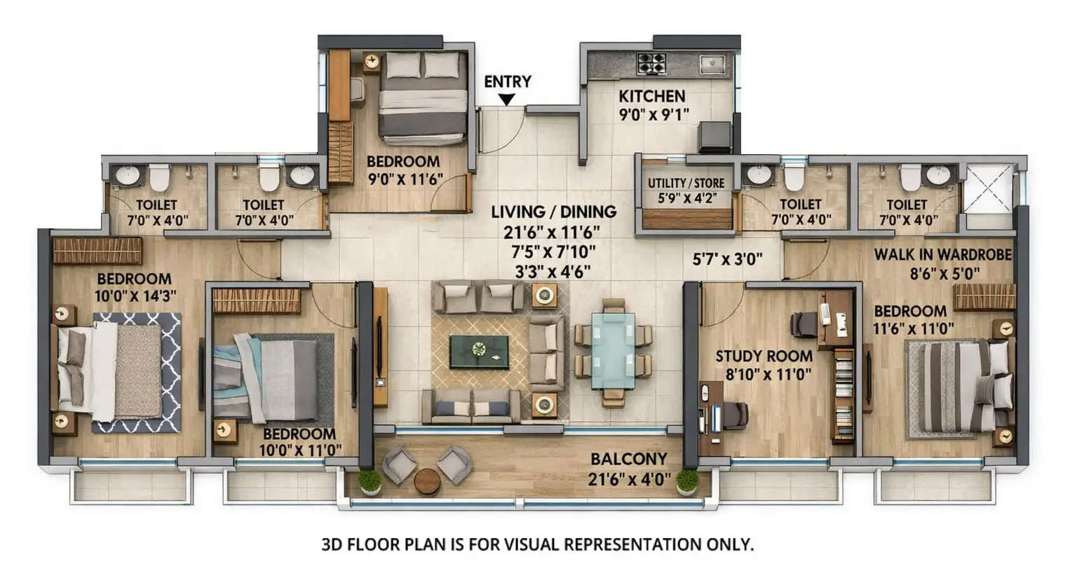 Floor plan for 4 BHK