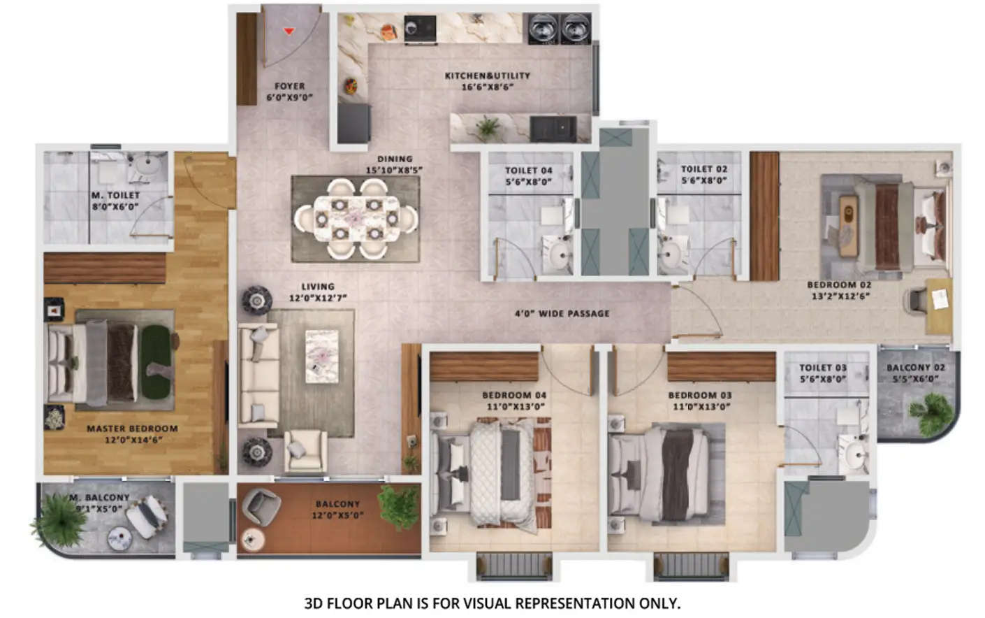 Floor plan for 4 BHK