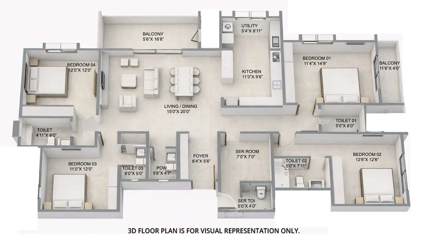 Floor plan for 4 BHK