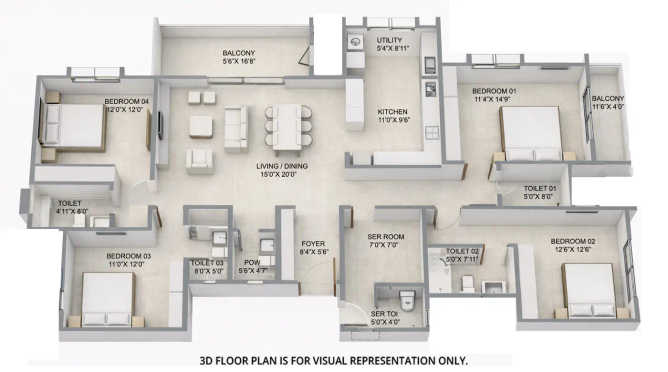 Birla Evara Sarjapura - Floor plan 4 BHK 1733 Sq.ft
