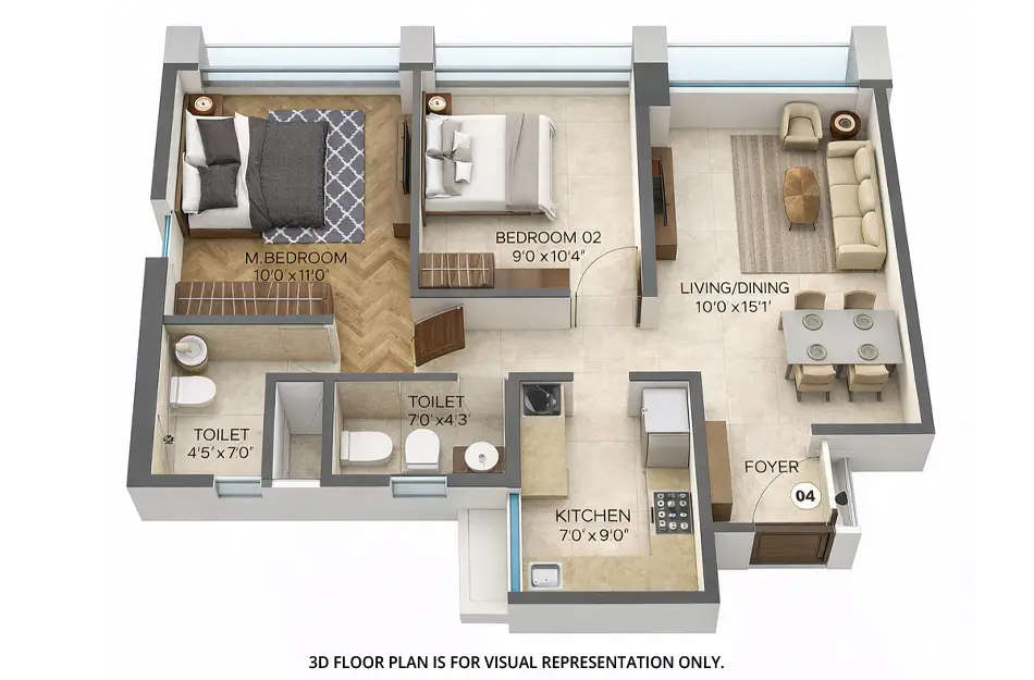 Floor plan for 2 BHK