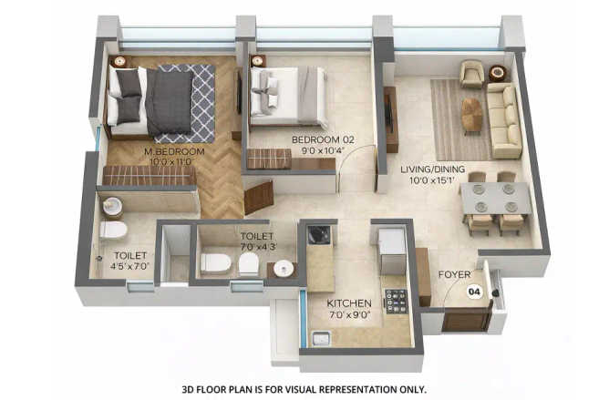 Runwal 25 Hour Life Ghodbunder Road - Floor plan 2 BHK 683 Sq.ft
