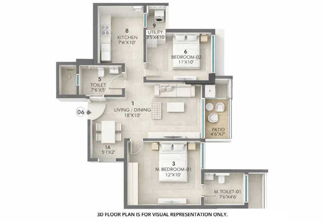 Rustomjee La Vie Majiwada - Floor plan 2 BHK 659 Sq.ft