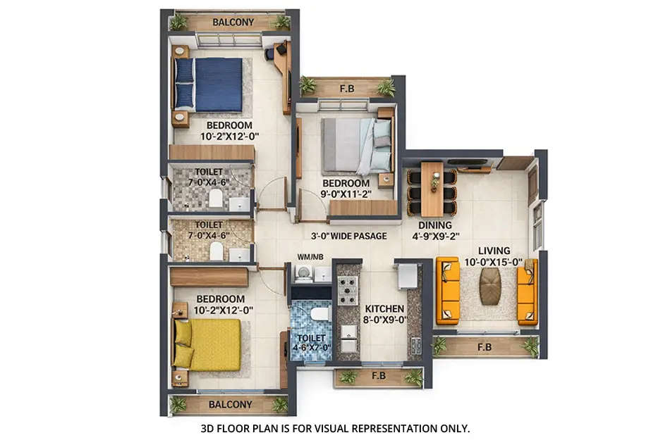 Arihant Clan Aalishan Kharghar - Floor plan 3 BHK 938 Sq.ft