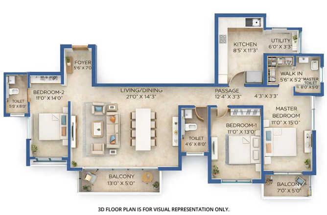 Hiranandani Golden Willows Panvel - Floor plan 3 BHK 1280 Sq.ft