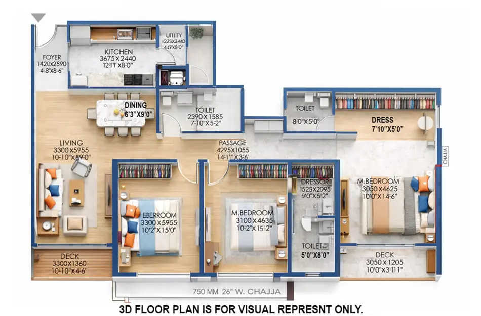 Runwal Woods Chembur - Floor plan 3 BHK 1321 Sq.ft