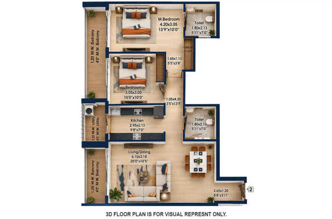 Adani Triumph Kanjurmarg - Floor plan 2 BHK 887 Sq.ft