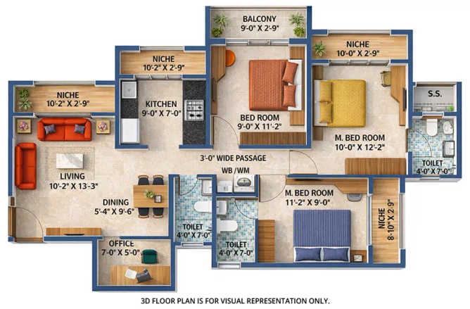 Arihant Aspire Panvel - Floor plan 3 BHK 950 Sq.ft