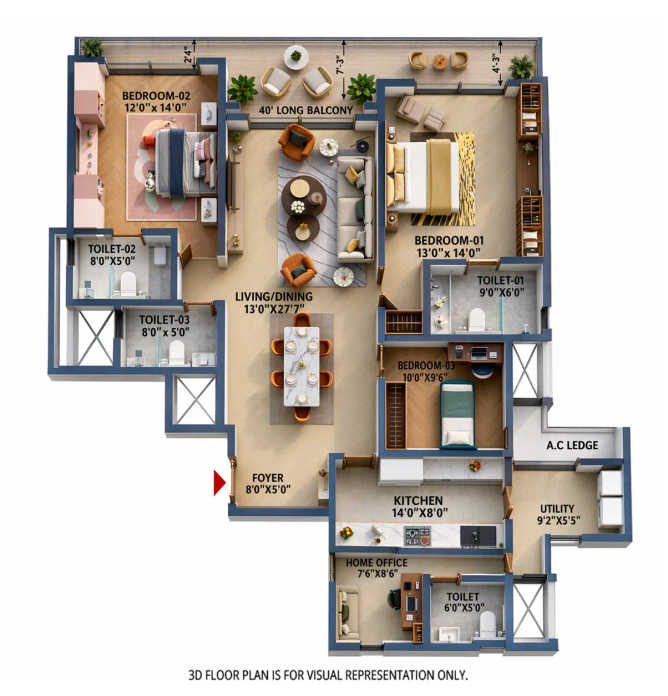 Prestige Raintree Park Varthur - Floor plan 4 BHK 2226 Sq.ft