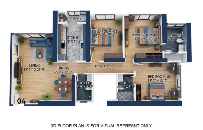 Marathon Monte South Byculla - Floor plan 3 BHK 1266 Sq.ft