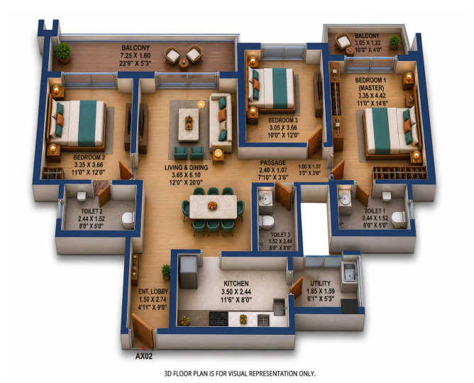 Godrej Park World Hinjewadi - Floor plan 3 BHK 1255 Sq.ft