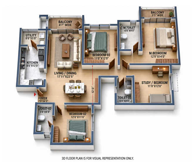 Prestige Evergreen Whitefield - Floor plan 3.5 BHK 1991 Sq.ft