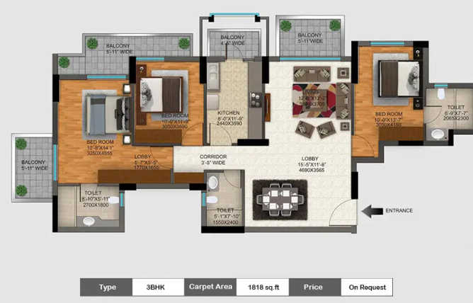 DLF Regal Gardens Sector 90 Gurgaon - Floor plan 4 BHK 1818 Sq.ft