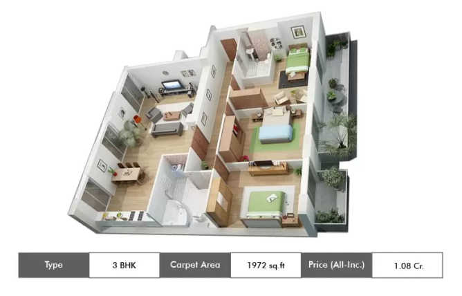 Appaswamy Splendour Thalambur - Floor plan 3 BHK 1972 Sq.ft