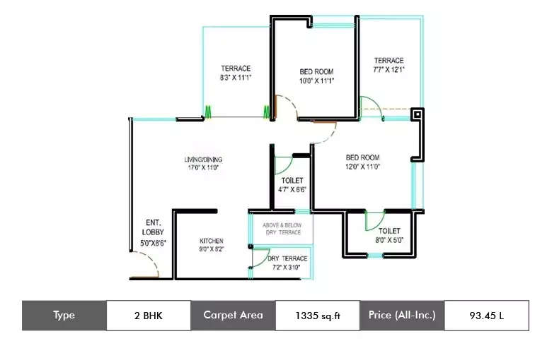 Floor plan for 2 BHK