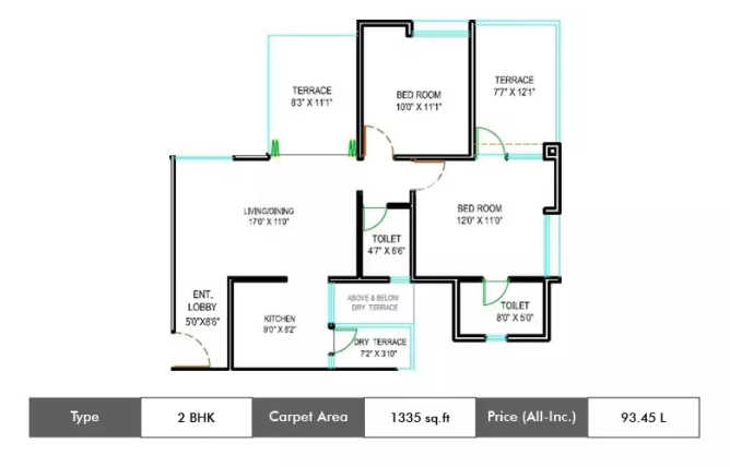 Majestique Navkaar Kondhwa - Floor plan 2 BHK 1335 Sq.ft