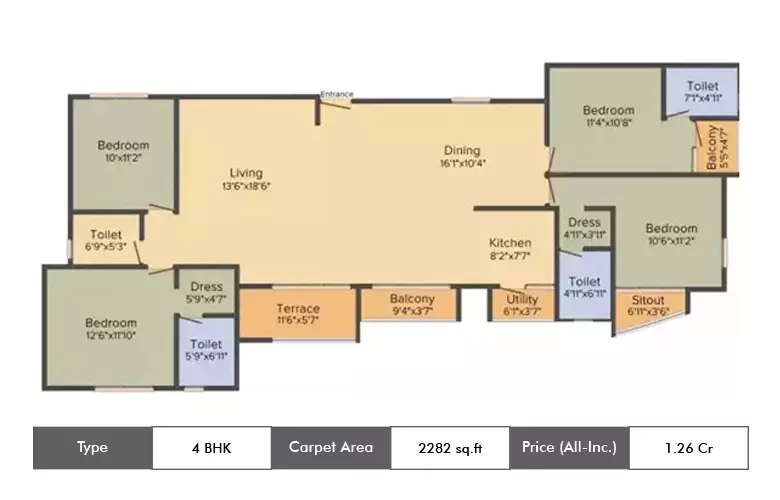 Floor plan for 4 BHK