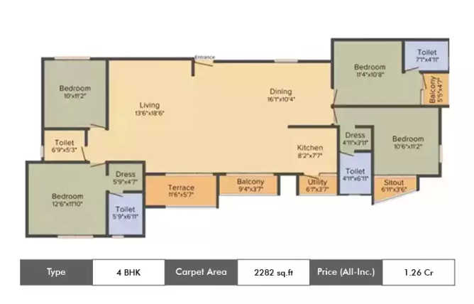 Kolte Patil Mirabilis Krishnarajapura - Floor plan 4 BHK 2282 Sq.ft