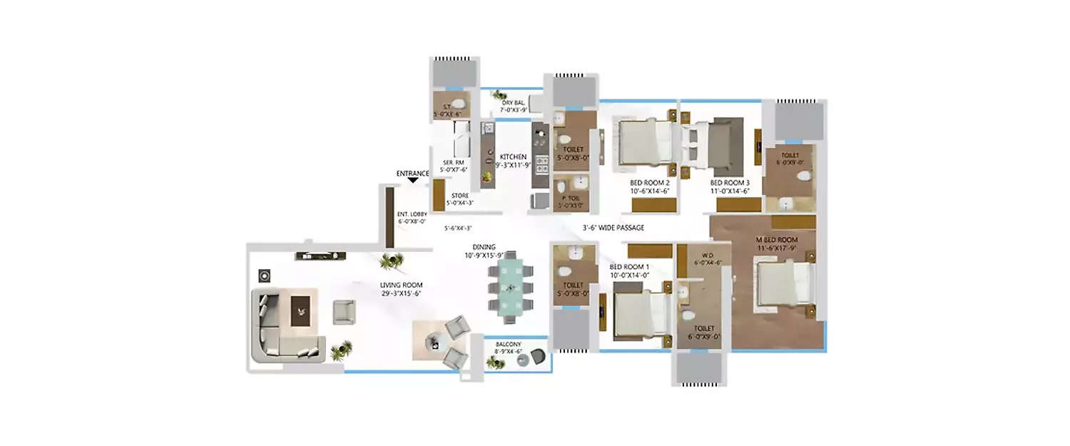 Floor plan for 4 BHK