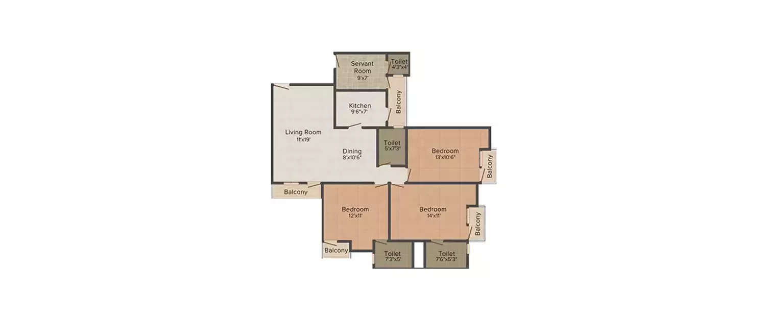 Floor plan for 3 BHK