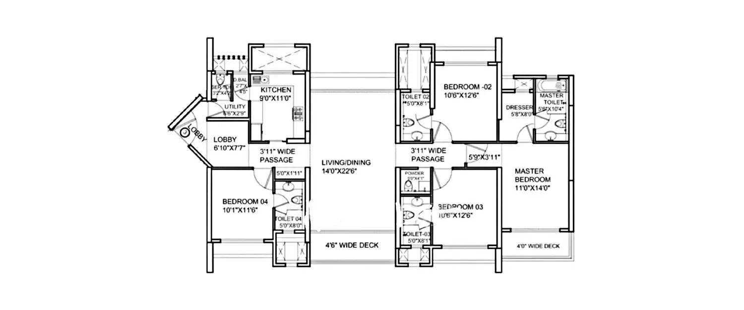 Floor plan for 4 BHK