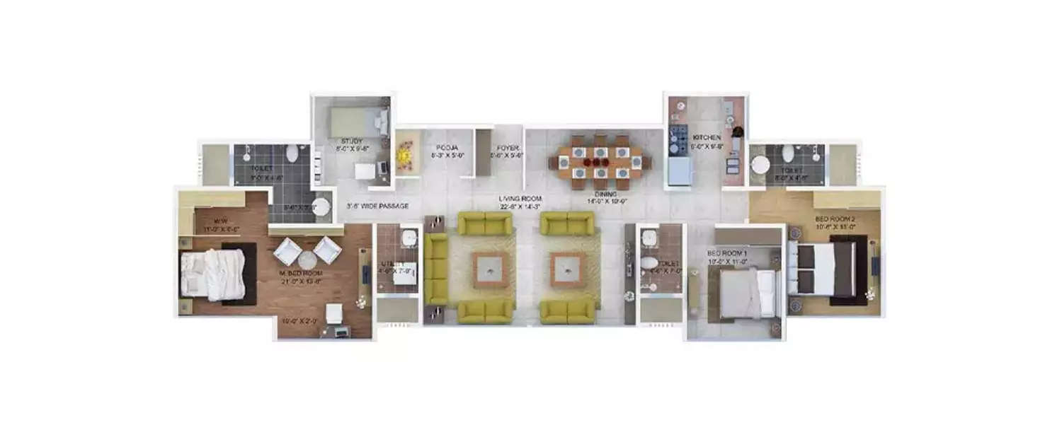 Floor plan for 3 BHK