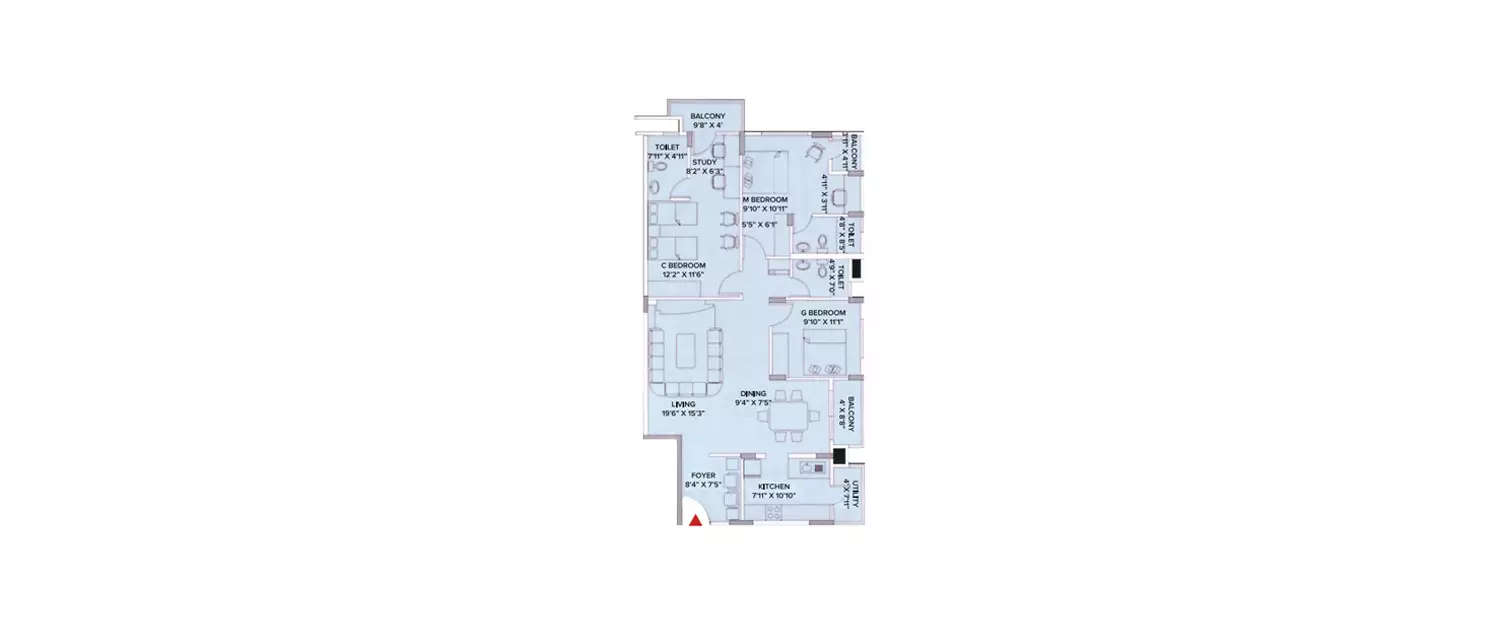 Floor plan for 3 BHK