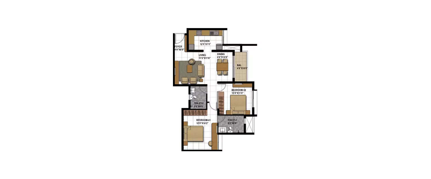 Floor plan for 2 BHK