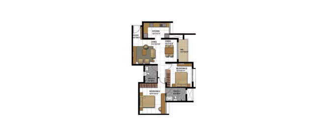 Prestige Bagamane Temple Bells Uttarahalli - Floor plan 2 BHK 805 Sq.ft