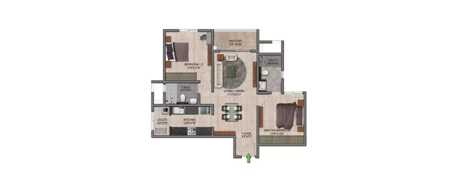 Floor plan for 2 BHK
