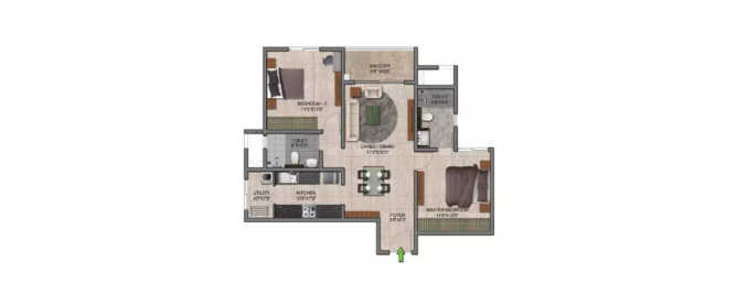 Prestige Jindal City Bagalakunte - Floor plan 2 BHK 776 Sq.ft