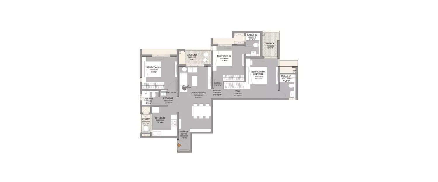 Floor plan for 3 BHK