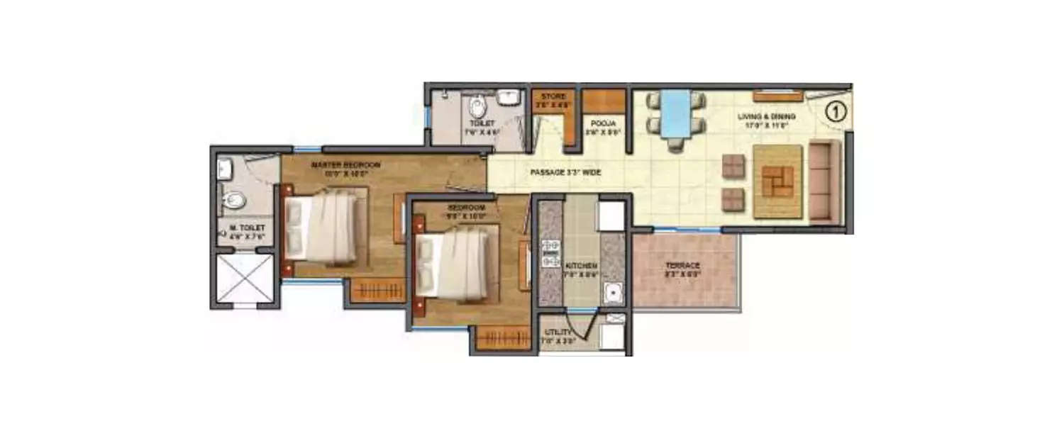 Floor plan for 2 BHK