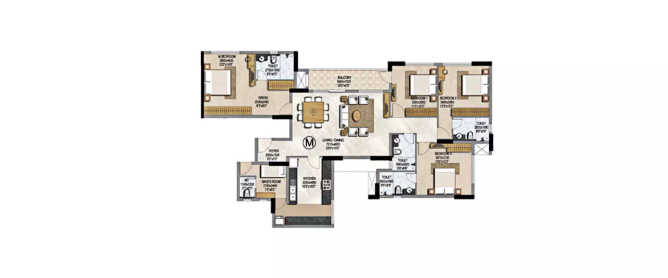Prestige Misty Waters Hebbal - Floor plan 4 BHK 2392 Sq.ft