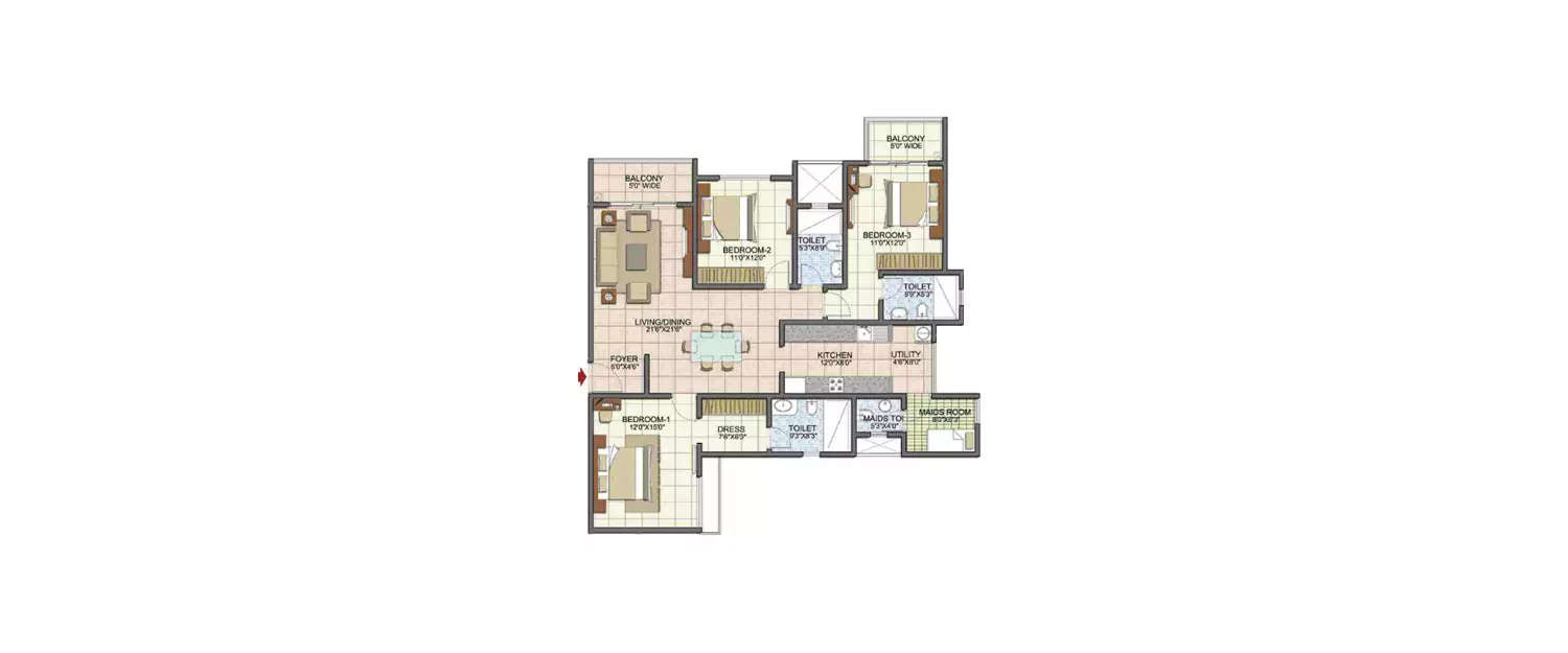 Floor plan for 3 BHK